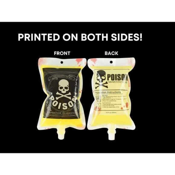 Halloween Poison Drink Flask, I.V. Bag Drink Pouch, Blood Bag Drink Cups + Label - Picture 4 of 5